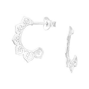 Sterling Silver Laser Cut Heart Half Hoop Earrings